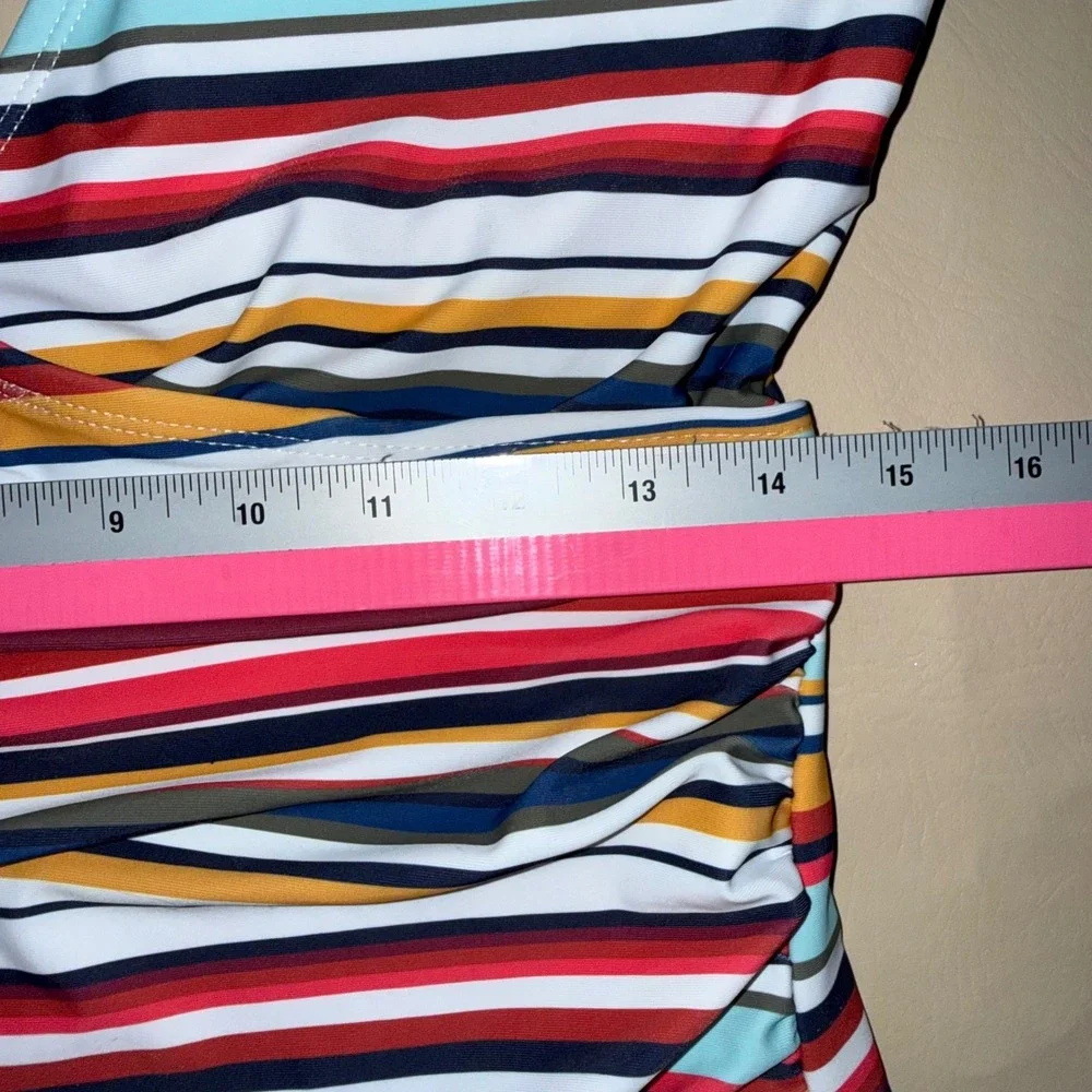 Anne Cole Striped One Piece Swimsuit Square Neck Back Tie Womens‎ Size 12